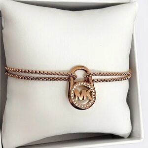 Michael Kors Rose Gold Pave Padlock Slider Bracelet